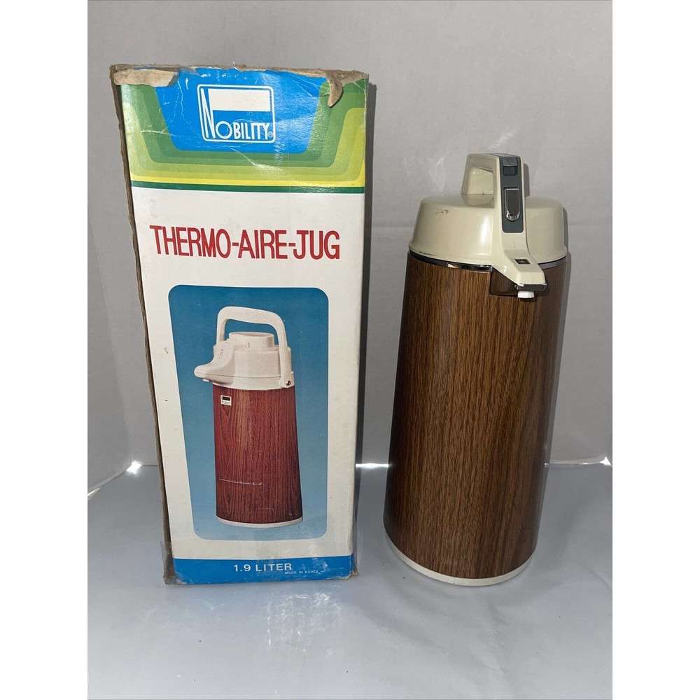 Vintage Thermo Aire Jug Nobility Air touch pump Pour Vacuum Bottle Thermos 1.9 L